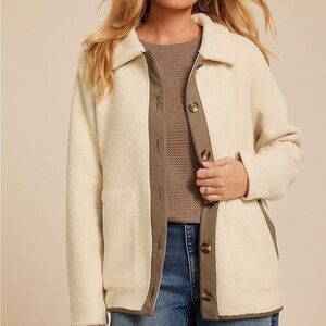 Maurices Cream and Gray Teddy Jacket